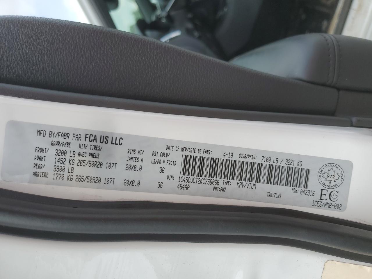 1C4SDJCT2KC756066 2019 Dodge Durango R/T