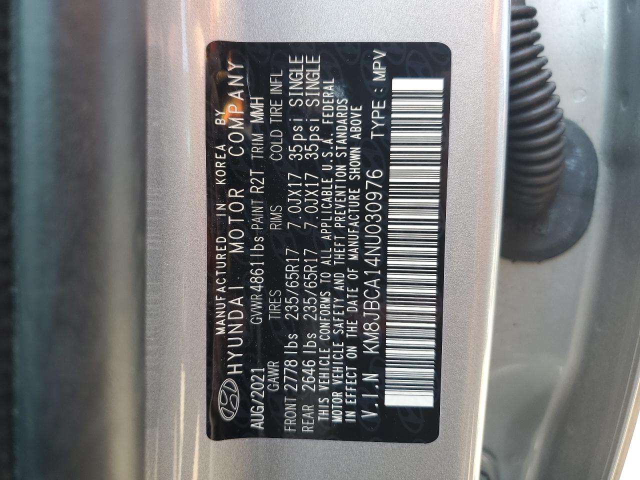 KM8JBCA14NU030976 2022 Hyundai Tucson Blue