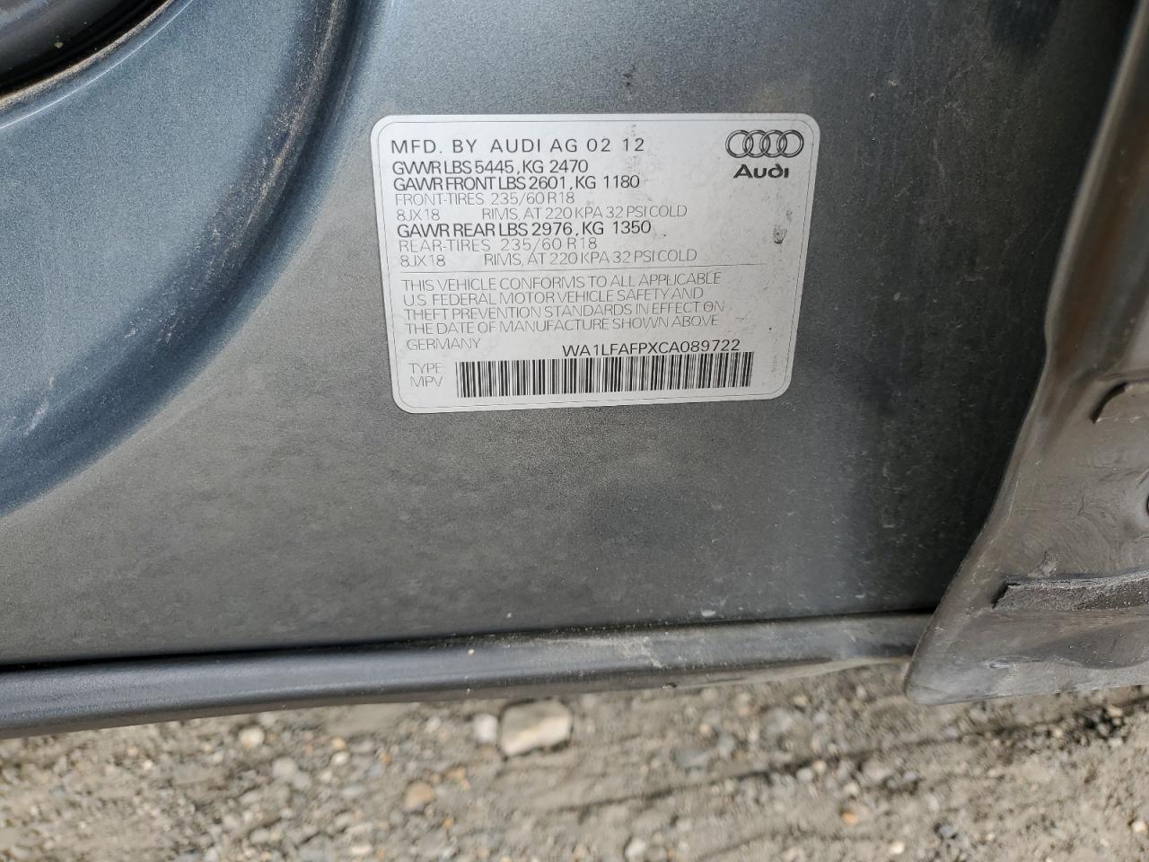 WA1LFAFPXCA089722 2012 Audi Q5 Premium Plus