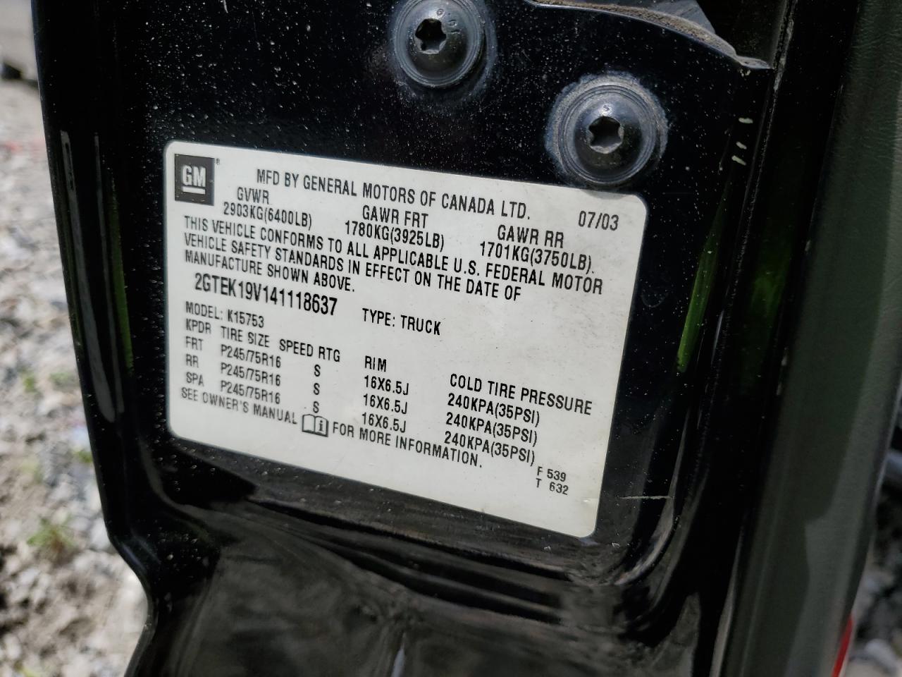 2GTEK19V141118637 2004 GMC New Sierra K1500