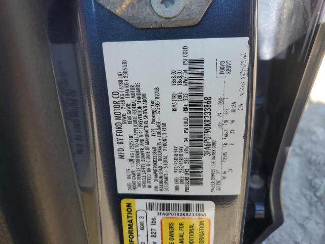 2019 FORD FUSION SE - 3FA6P0T90KR233868