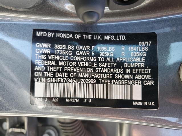 2018 Honda Civic Sport VIN: SHHFK7G45JU202999 Lot: 56629464