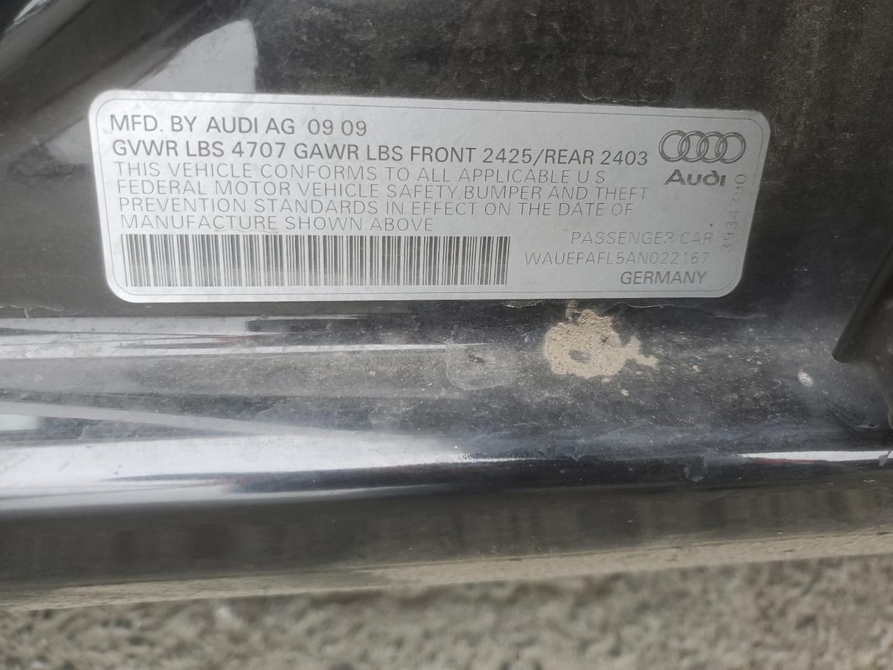 WAUEFAFL5AN022167 2010 Audi A4 Premium Plus
