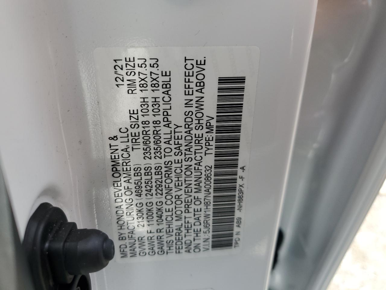 5J6RW1H87NA008632 2022 Honda Cr-V Exl