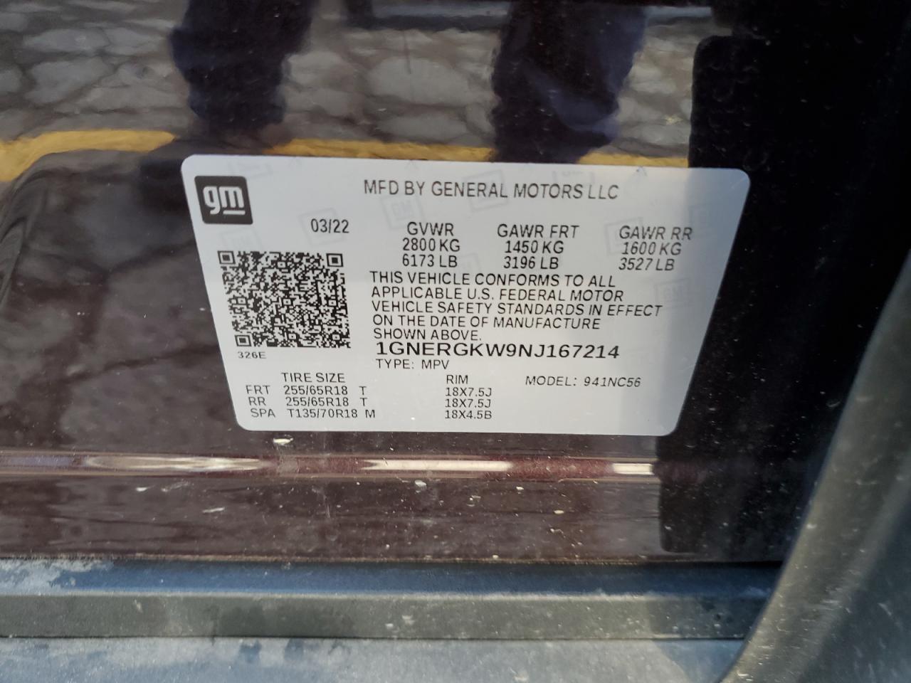 1GNERGKW9NJ167214 2022 Chevrolet Traverse Lt