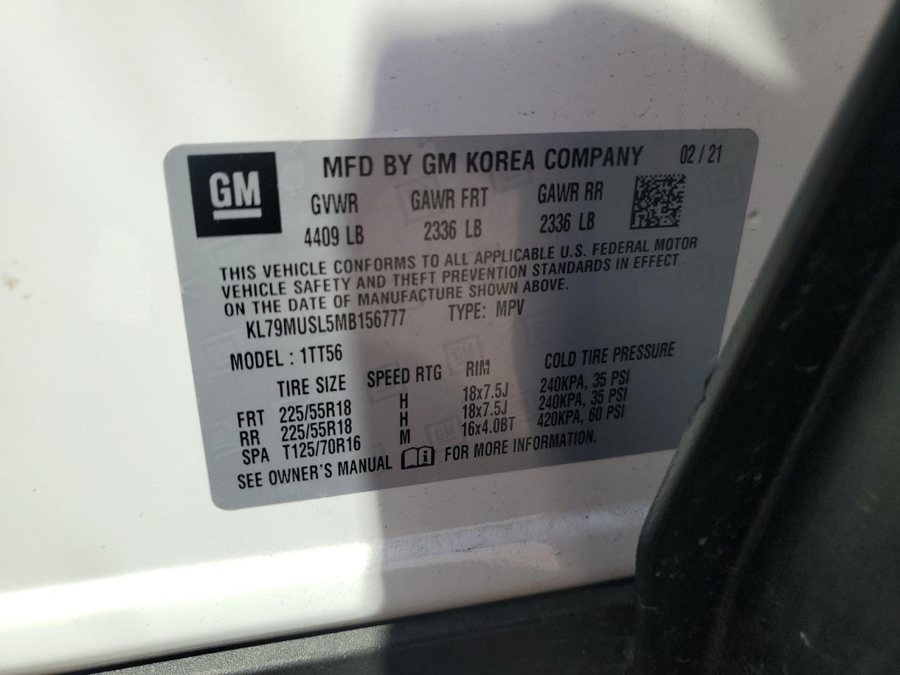 KL79MUSL5MB156777 2021 Chevrolet Trailblazer Rs