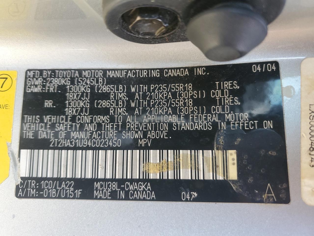 2T2HA31U94C023450 2004 Lexus Rx 330