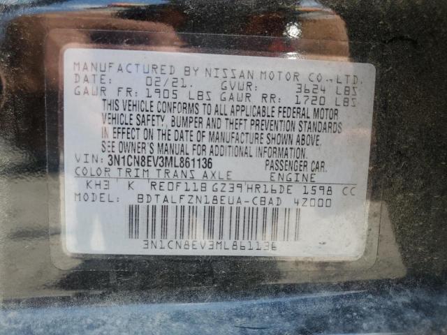 2021 Nissan Versa Sv VIN: 3N1CN8EV3ML861136 Lot: 58907434