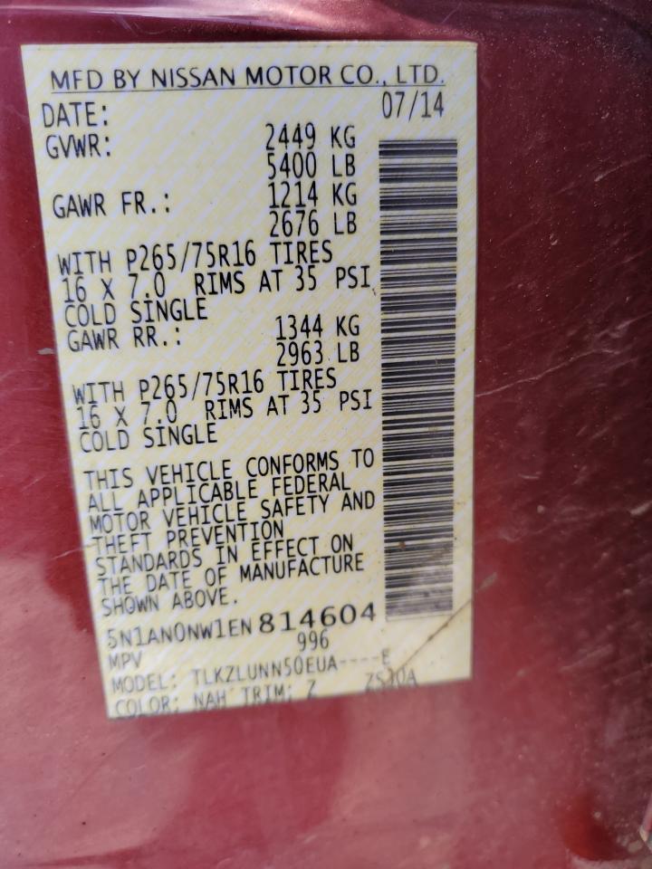 5N1AN0NW1EN814604 2014 Nissan Xterra X