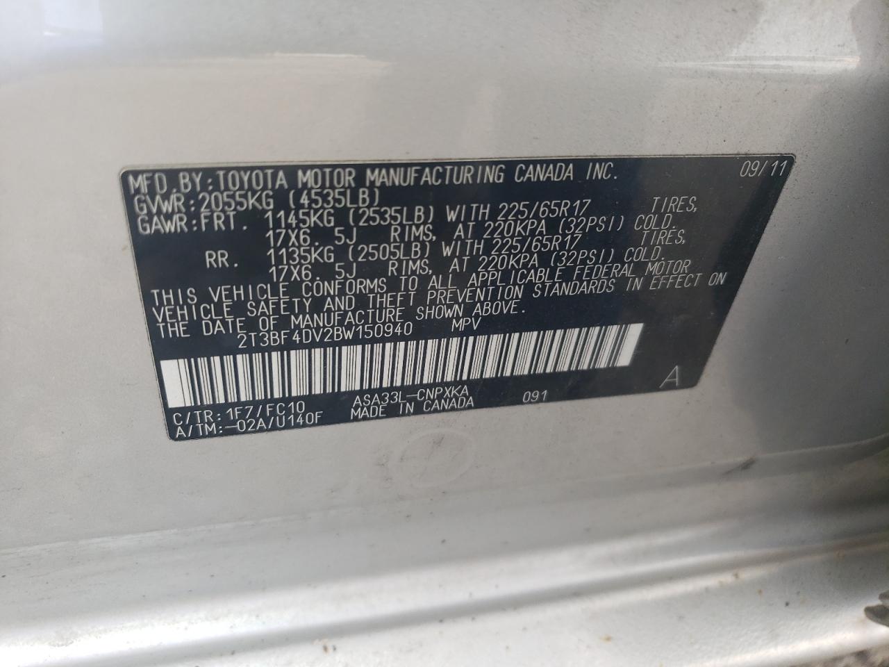 2T3BF4DV2BW150940 2011 Toyota Rav4