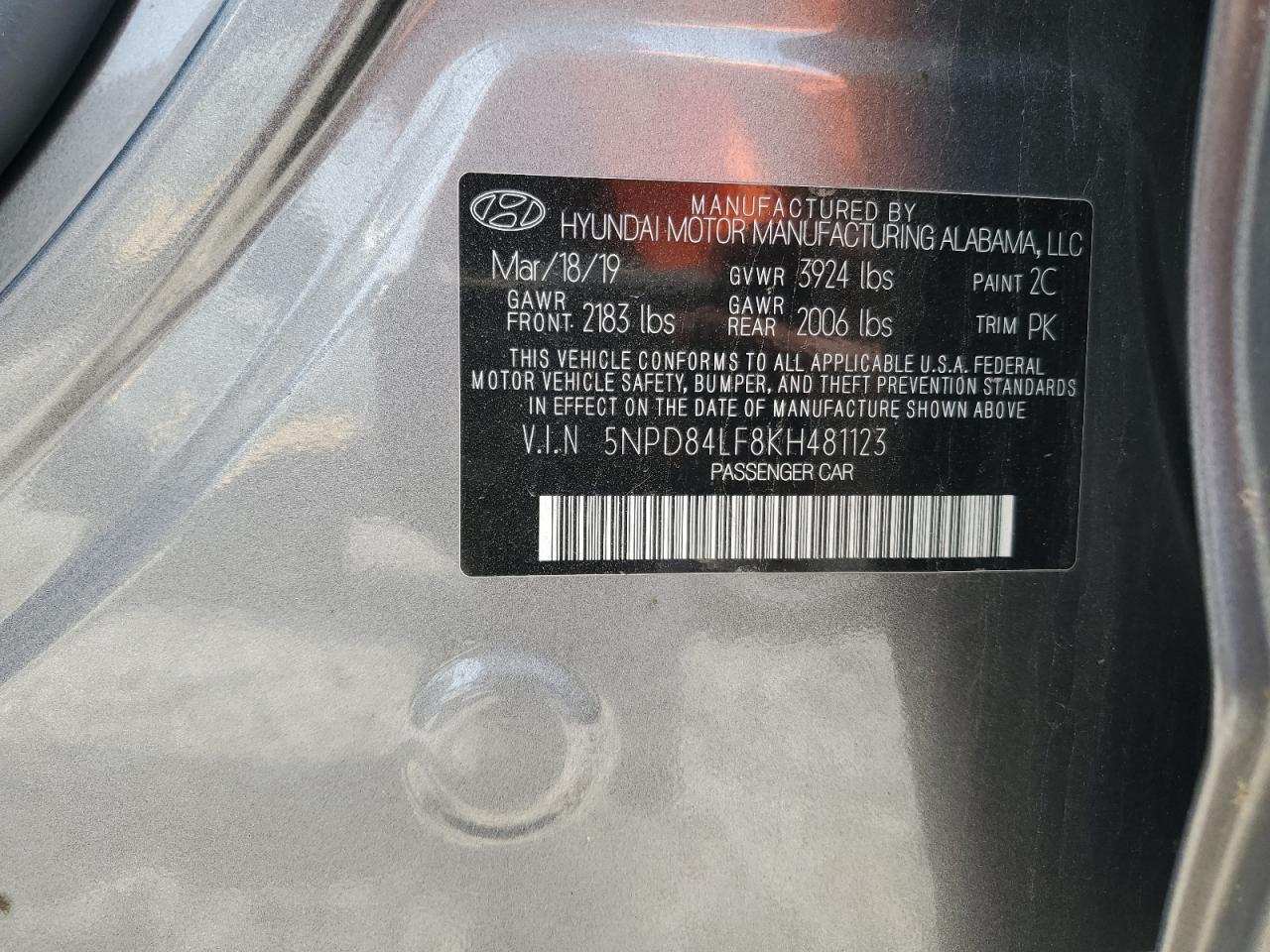 5NPD84LF8KH481123 2019 Hyundai Elantra Sel