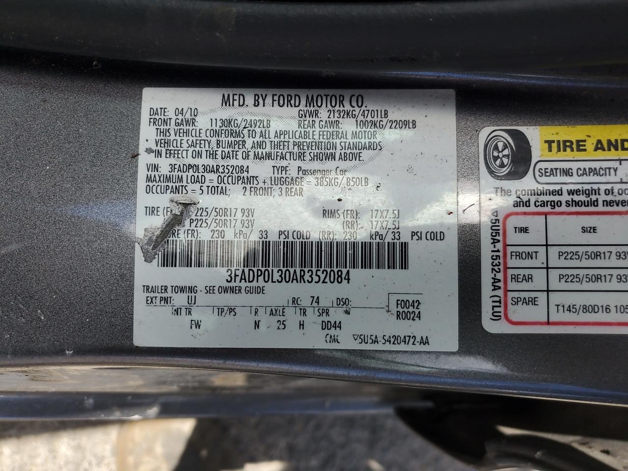 3FADP0L30AR352084 2010 Ford Fusion Hybrid