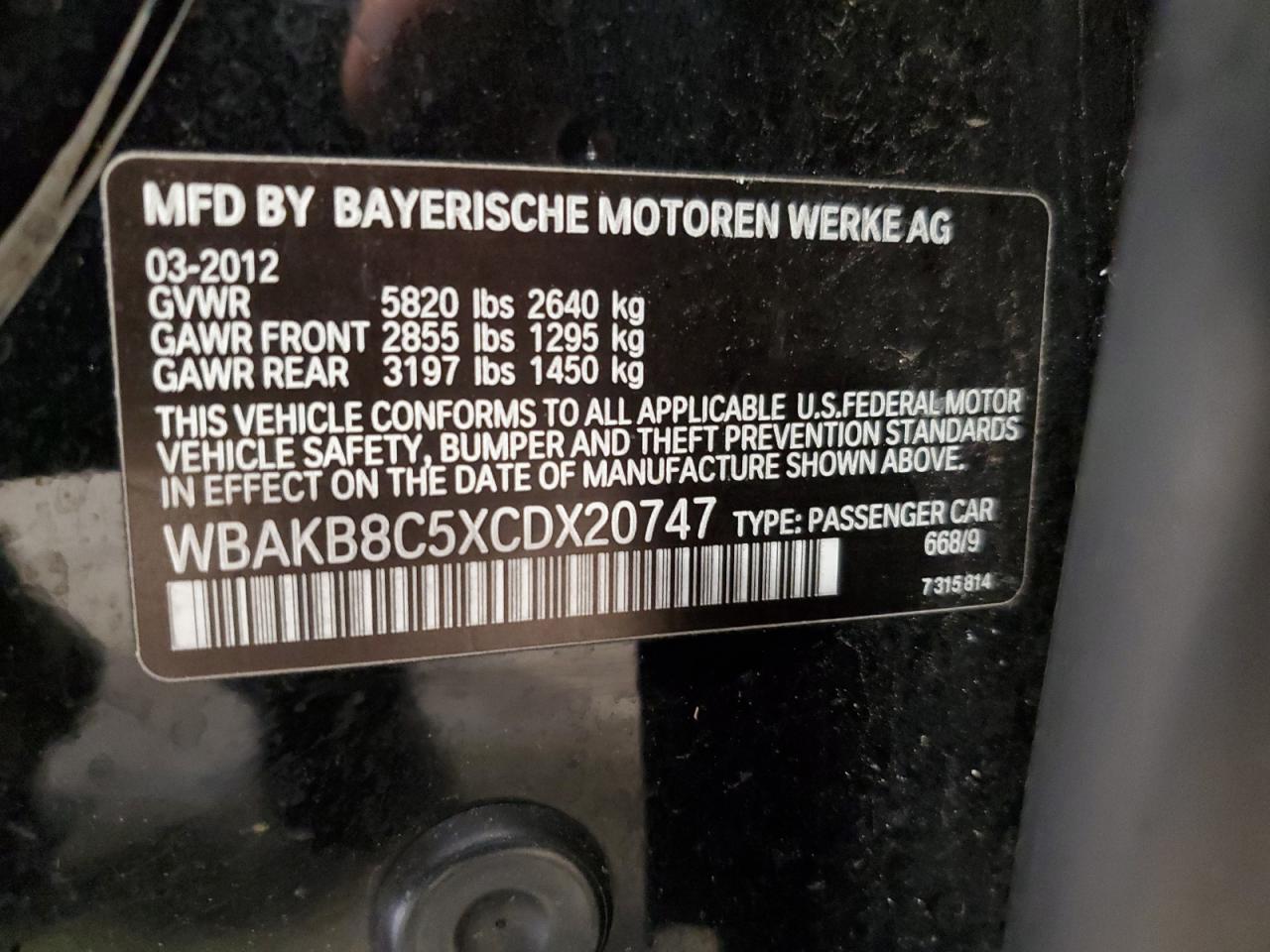 WBAKB8C5XCDX20747 2012 BMW 750 Li