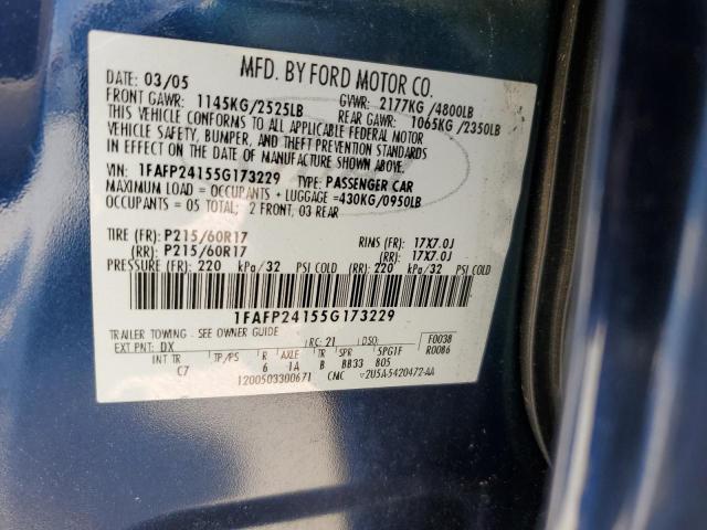 2005 Ford Five Hundred Sel VIN: 1FAFP24155G173229 Lot: 59010244