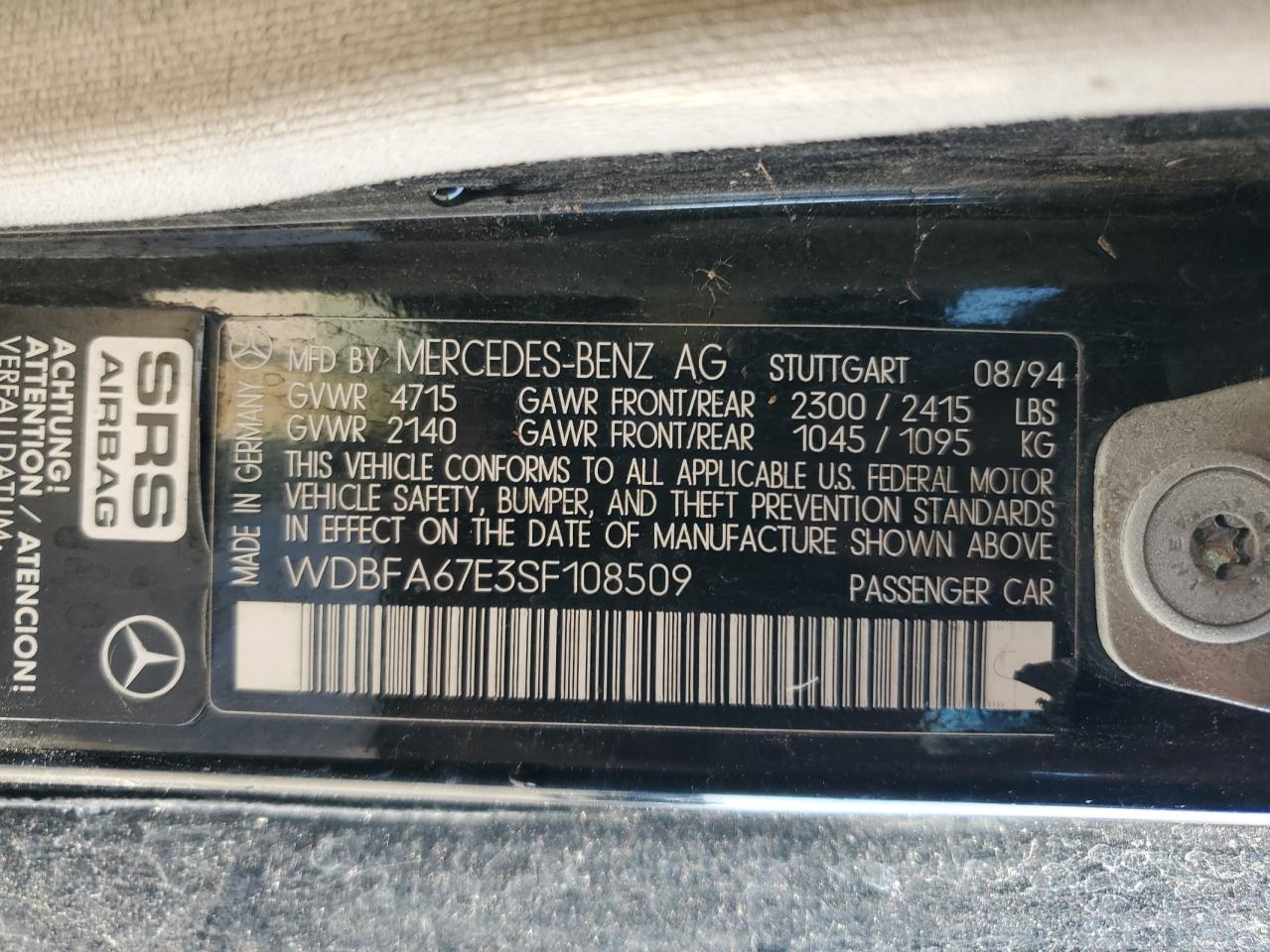 WDBFA67E3SF108509 1995 Mercedes-Benz Sl 500