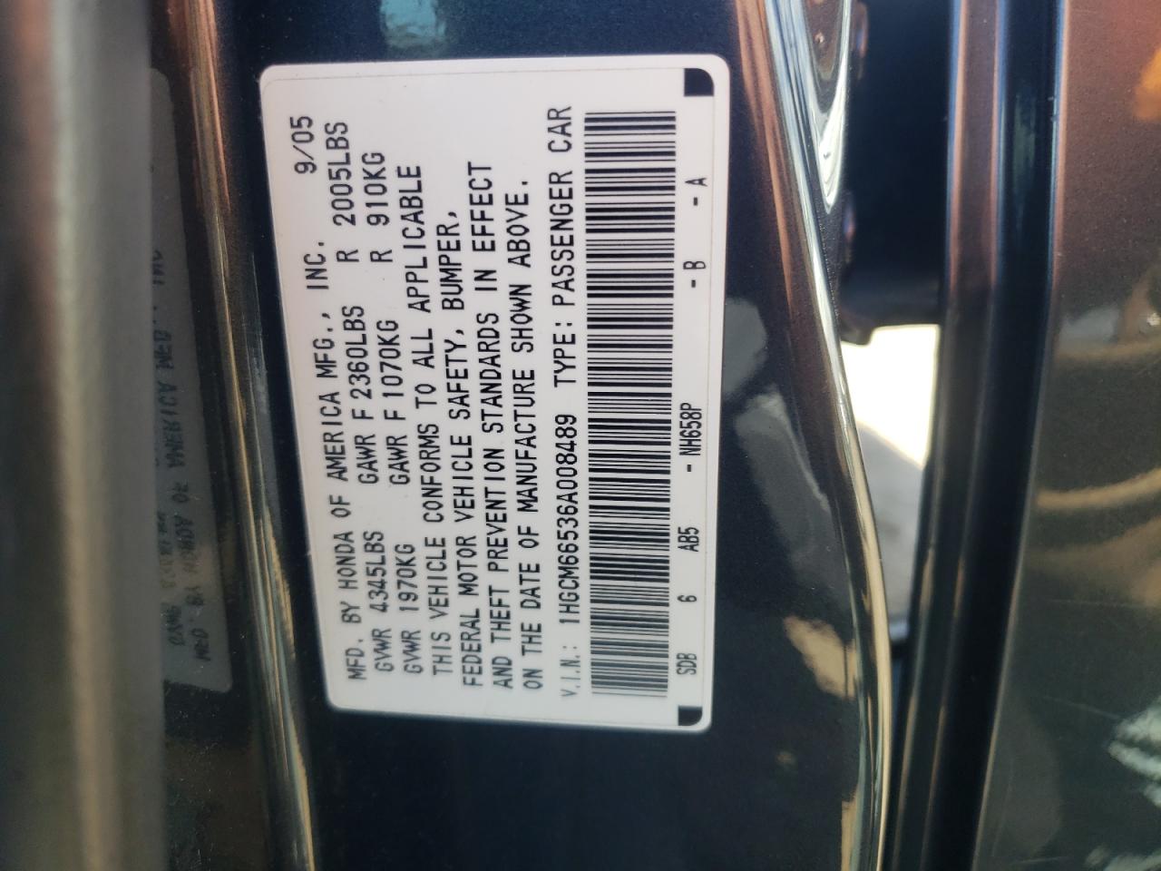 1HGCM66536A008489 2006 Honda Accord Ex