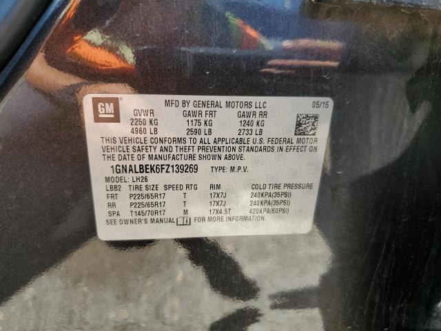 2015 Chevrolet Equinox Lt VIN: 1GNALBEK6FZ139269 Lot: 60290224