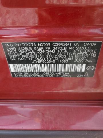 2010 Lexus Is 250 VIN: JTHBF5C25A5111583 Lot: 59749994