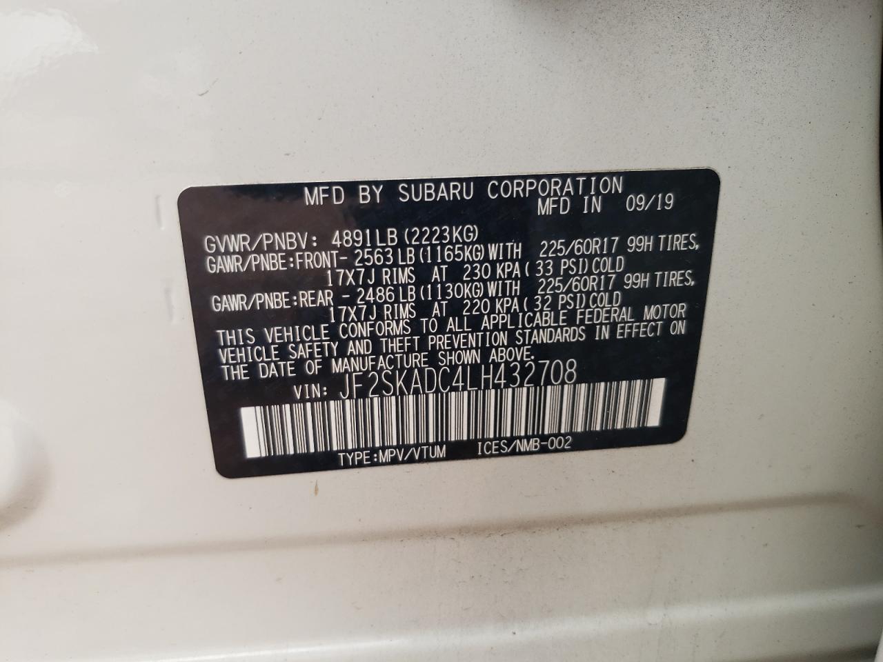 JF2SKADC4LH432708 2020 Subaru Forester