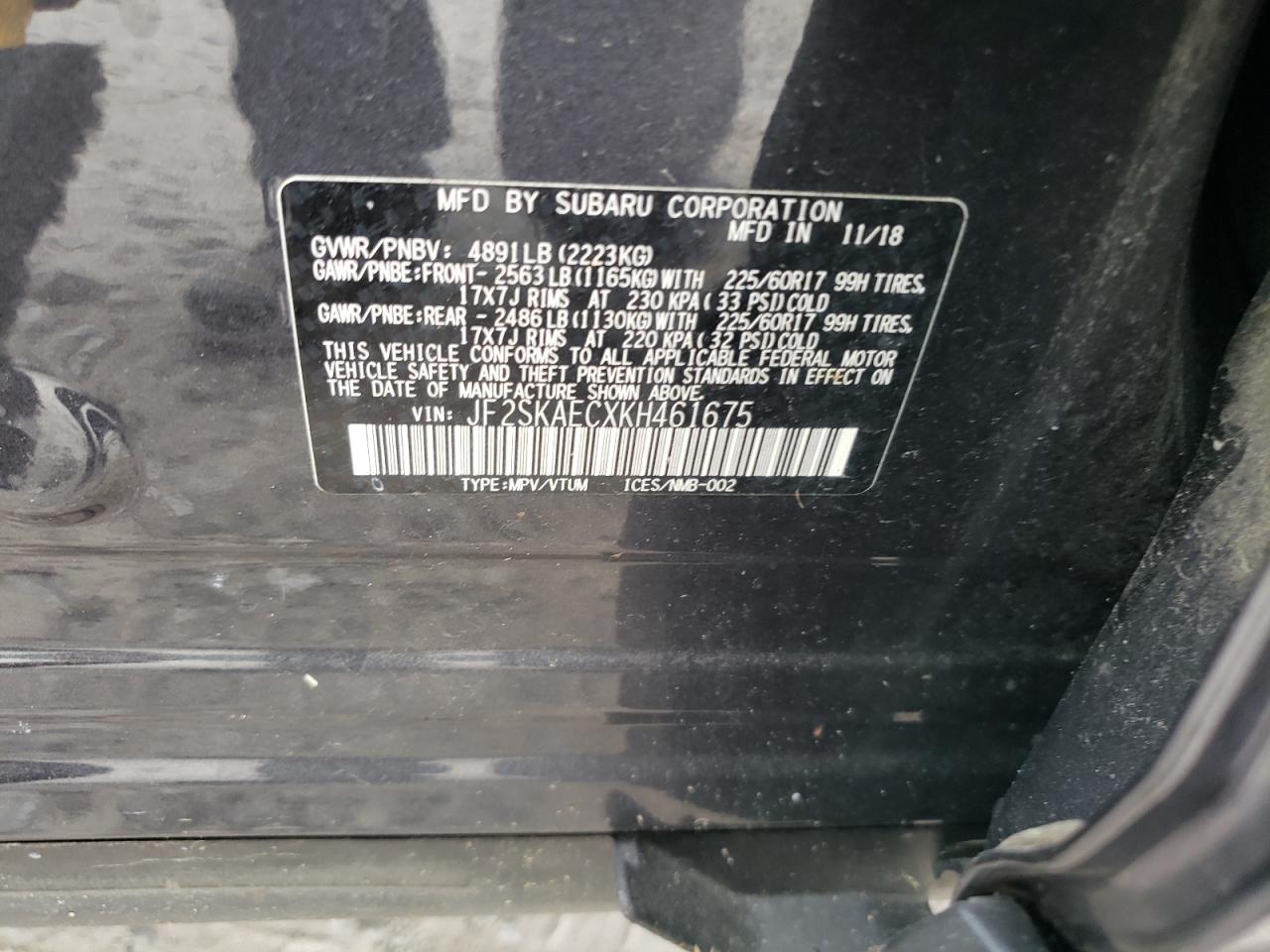 JF2SKAECXKH461675 2019 Subaru Forester Premium