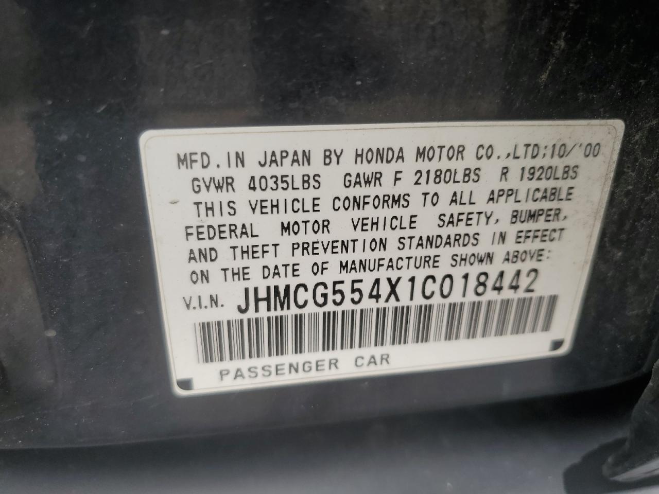 JHMCG554X1C018442 2001 Honda Accord Lx