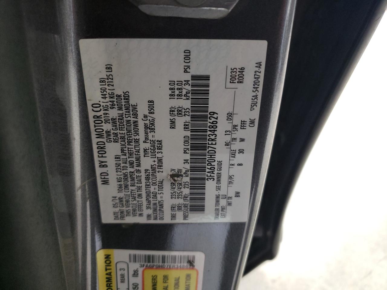 3FA6P0HD7ER348629 2014 Ford Fusion Se