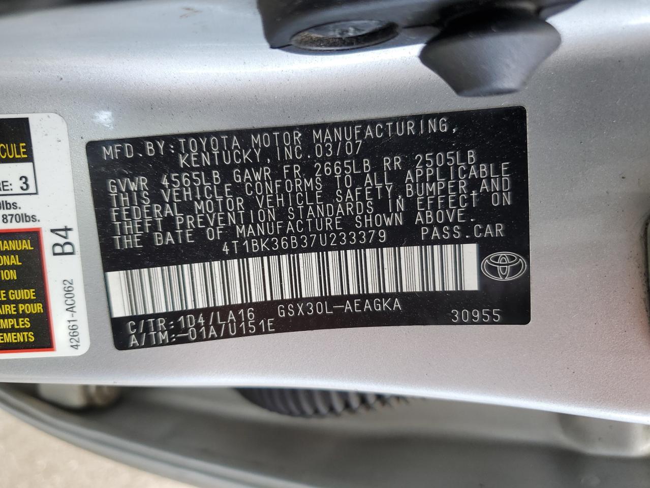 4T1BK36B37U233379 2007 Toyota Avalon Xl