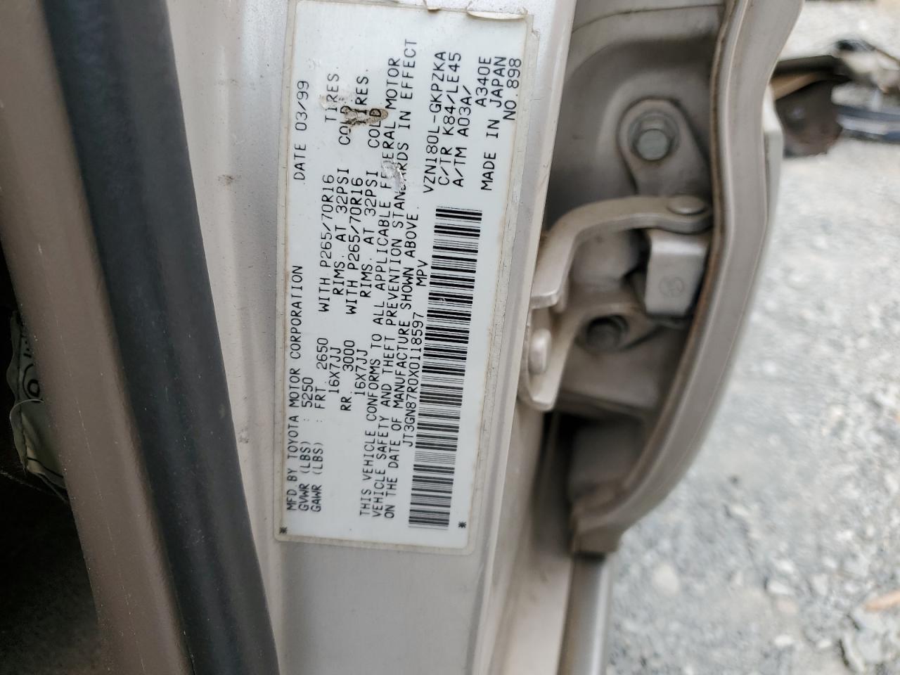JT3GN87R0X0118597 1999 Toyota 4Runner Limited