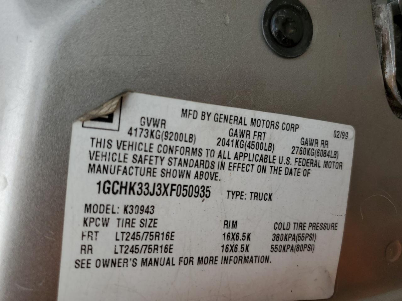 1GCHK33J3XF050935 1999 Chevrolet Gmt-400 K3500