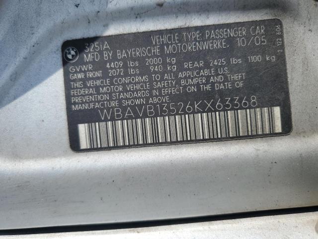 2006 BMW 325 I VIN: WBAVB13526KX63368 Lot: 58860674