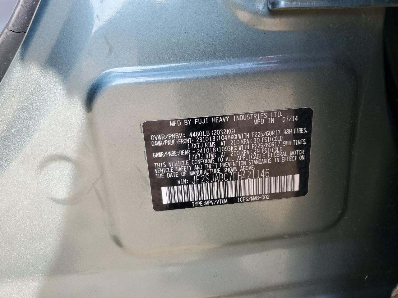 JF2SJABC7FH421146 2015 Subaru Forester 2.5I