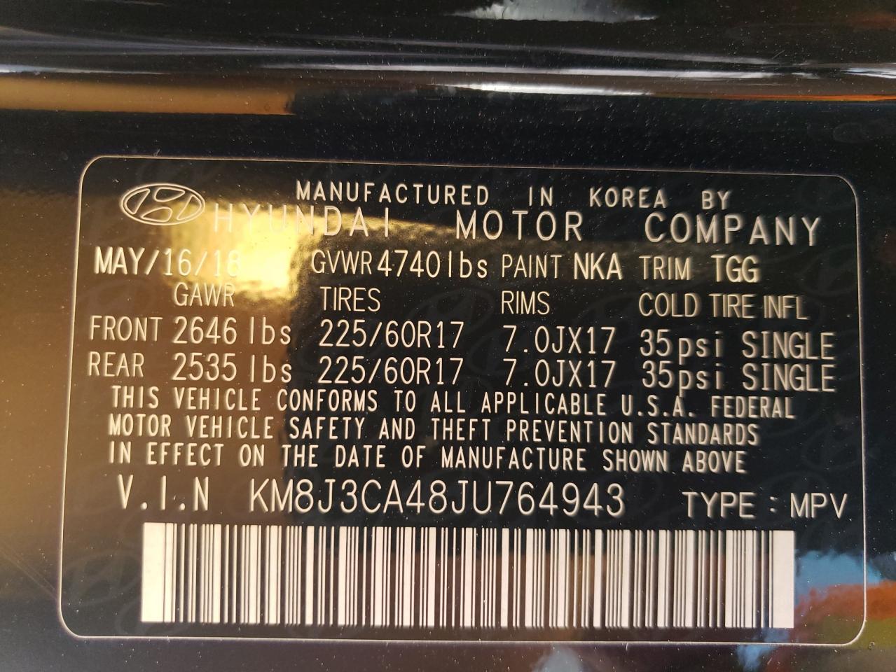 KM8J3CA48JU764943 2018 Hyundai Tucson Sel