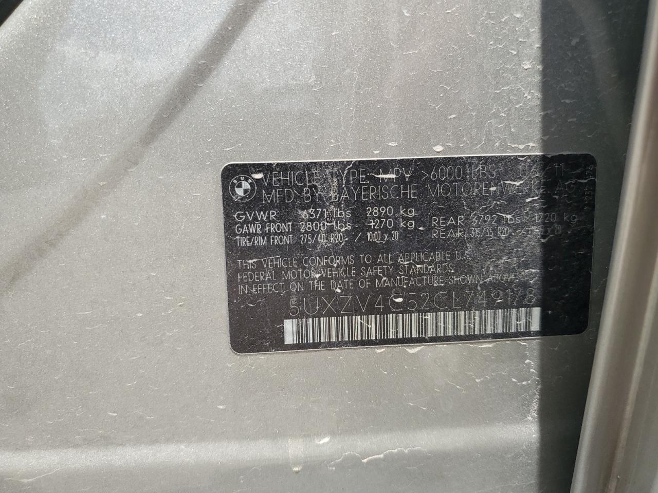 5UXZV4C52CL749178 2012 BMW X5 xDrive35I