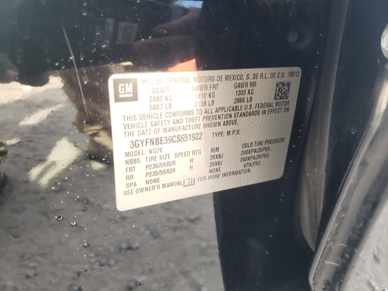 3GYFNBE39CS651922 2012 Cadillac Srx Performance Collection