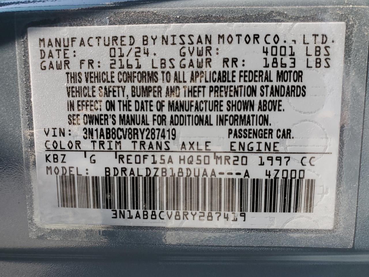 3N1AB8CV8RY287419 2024 Nissan Sentra Sv