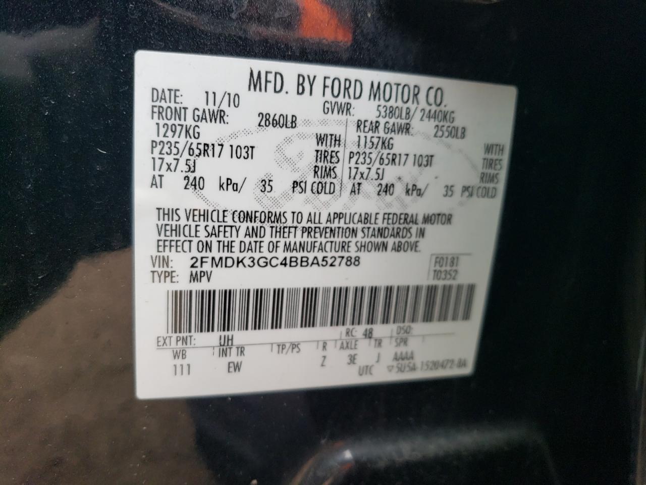 2FMDK3GC4BBA52788 2011 Ford Edge Se