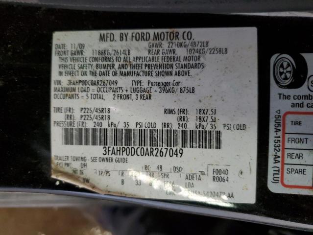 2010 Ford Fusion Sport VIN: 3FAHP0DC0AR267049 Lot: 57721384