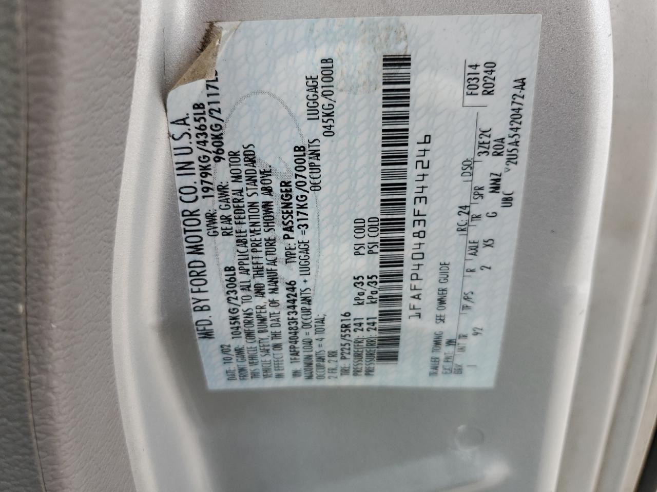 1FAFP40483F344246 2003 Ford Mustang