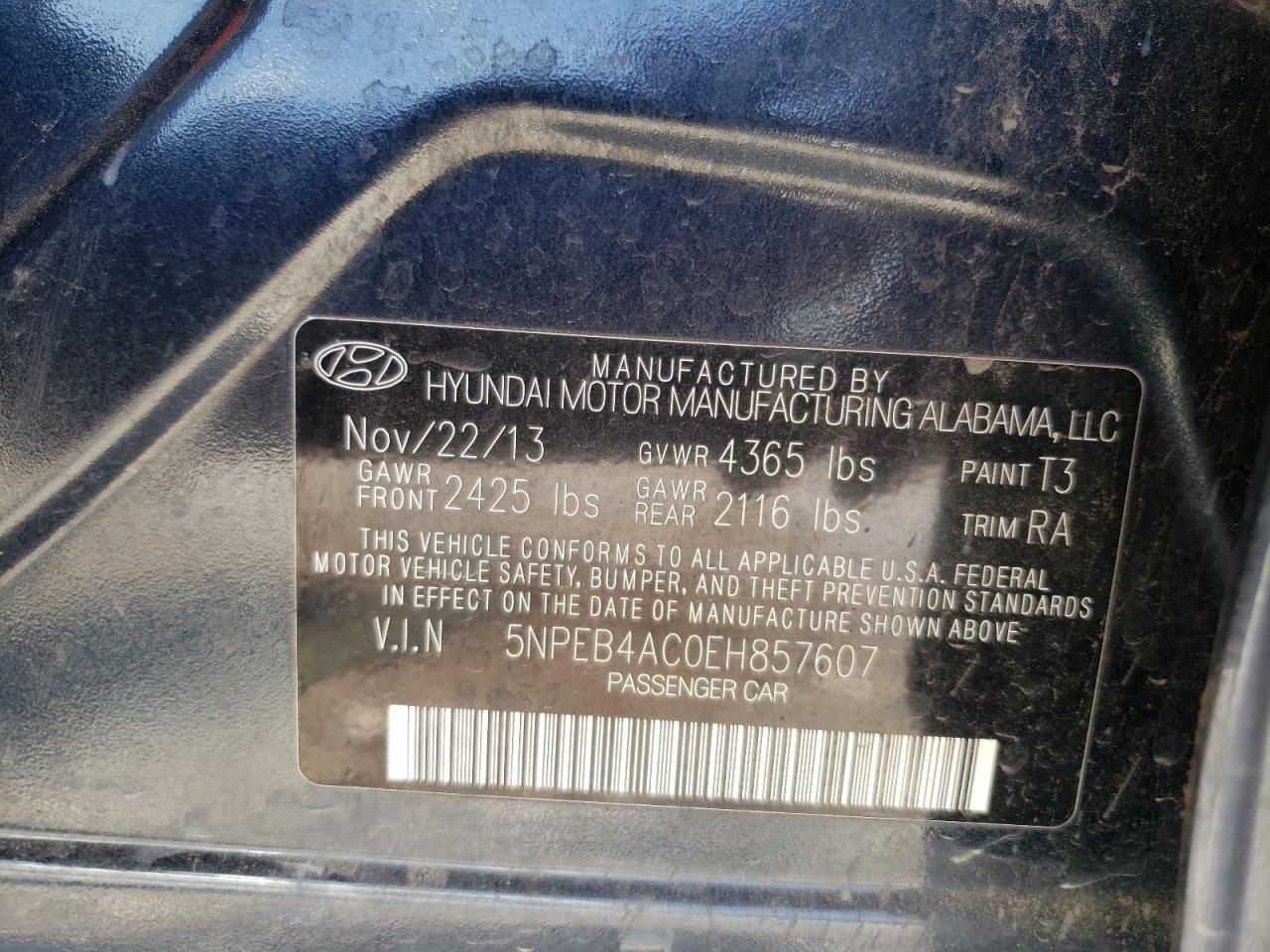 5NPEB4AC0EH857607 2014 Hyundai Sonata Gls