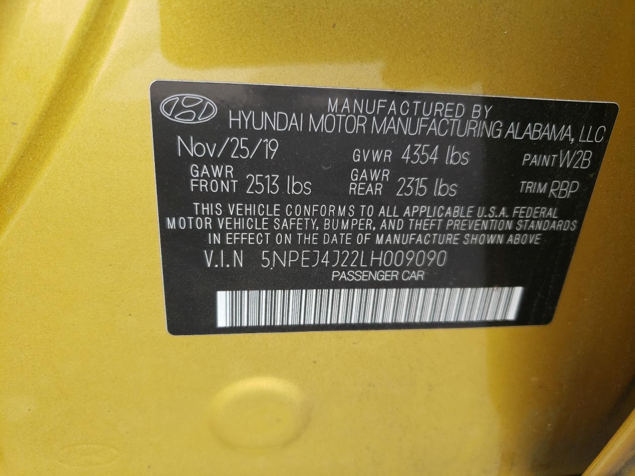 5NPEJ4J22LH009090 2020 Hyundai Sonata Sel Plus