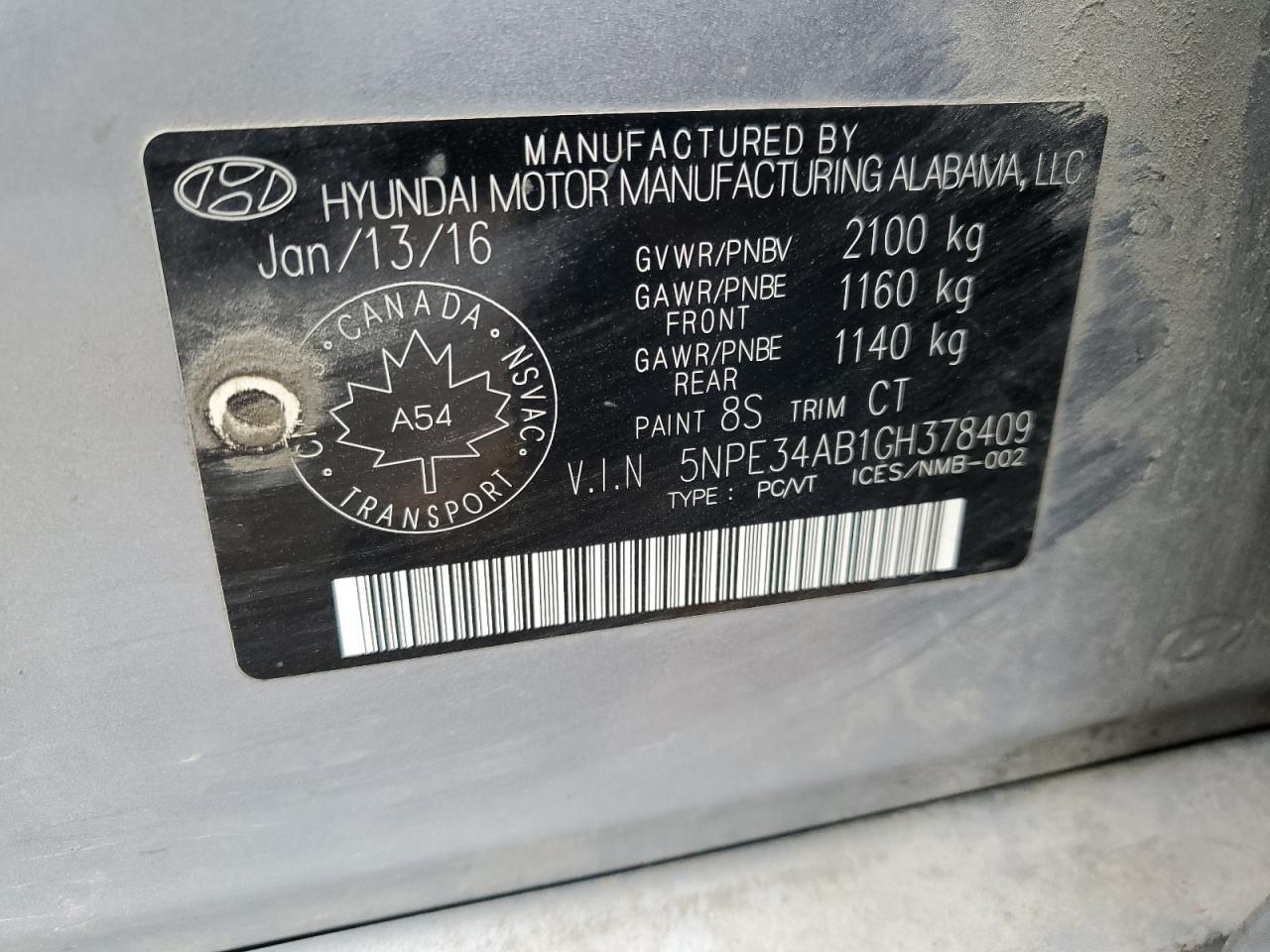 5NPE34AB1GH378409 2016 Hyundai Sonata Sport