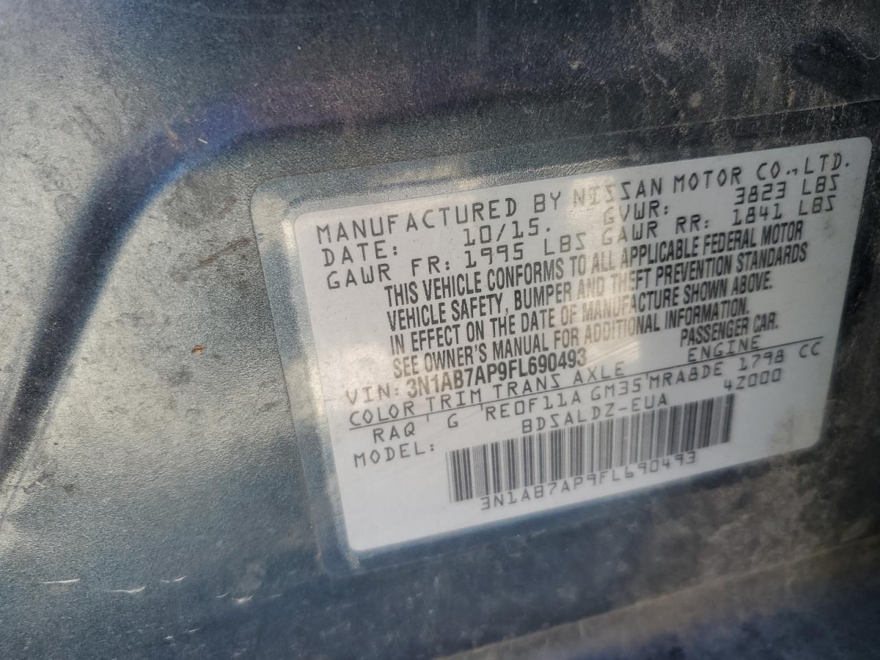 3N1AB7AP9FL690493 2015 Nissan Sentra S