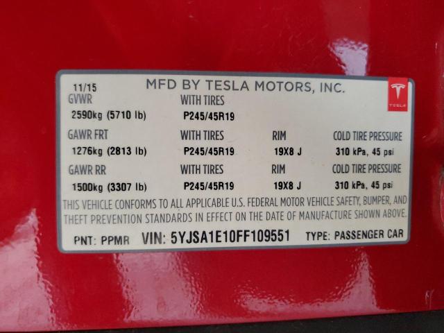 2015 Tesla Model S VIN: 5YJSA1E10FF109551 Lot: 58760064