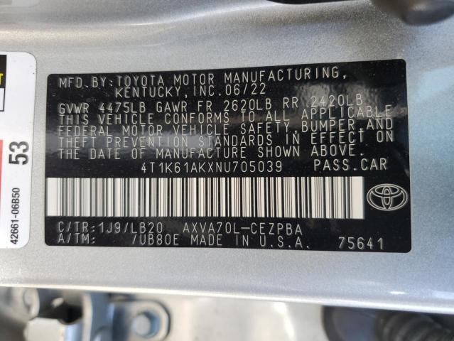 VIN 4T1K61AKXNU705039 2022 Toyota Camry, Xse no.12