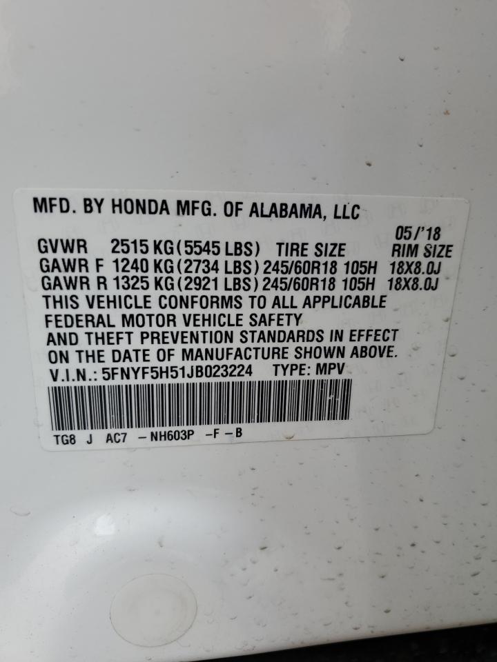 5FNYF5H51JB023224 2018 Honda Pilot Exl