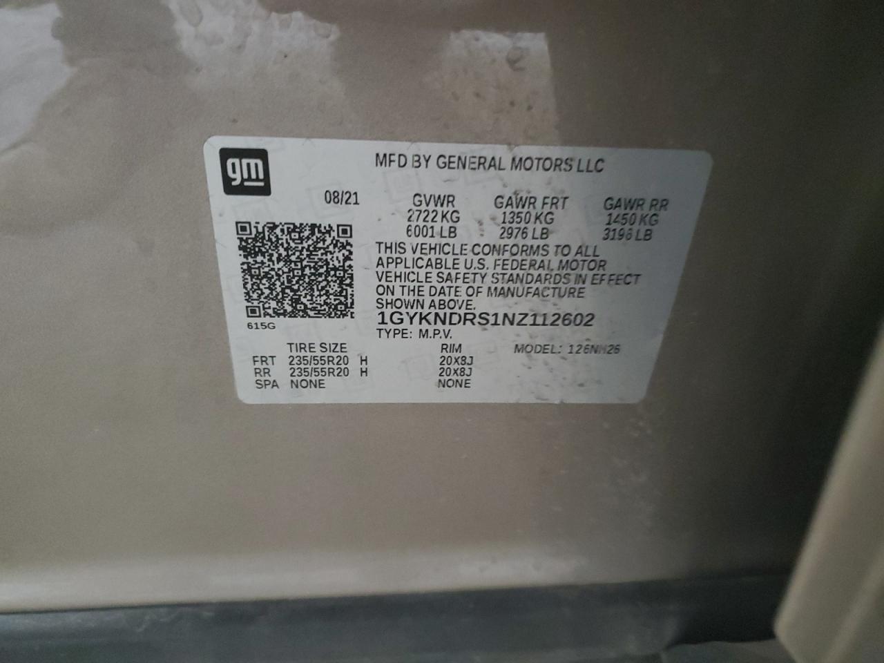 1GYKNDRS1NZ112602 2022 Cadillac Xt5 Premium Luxury