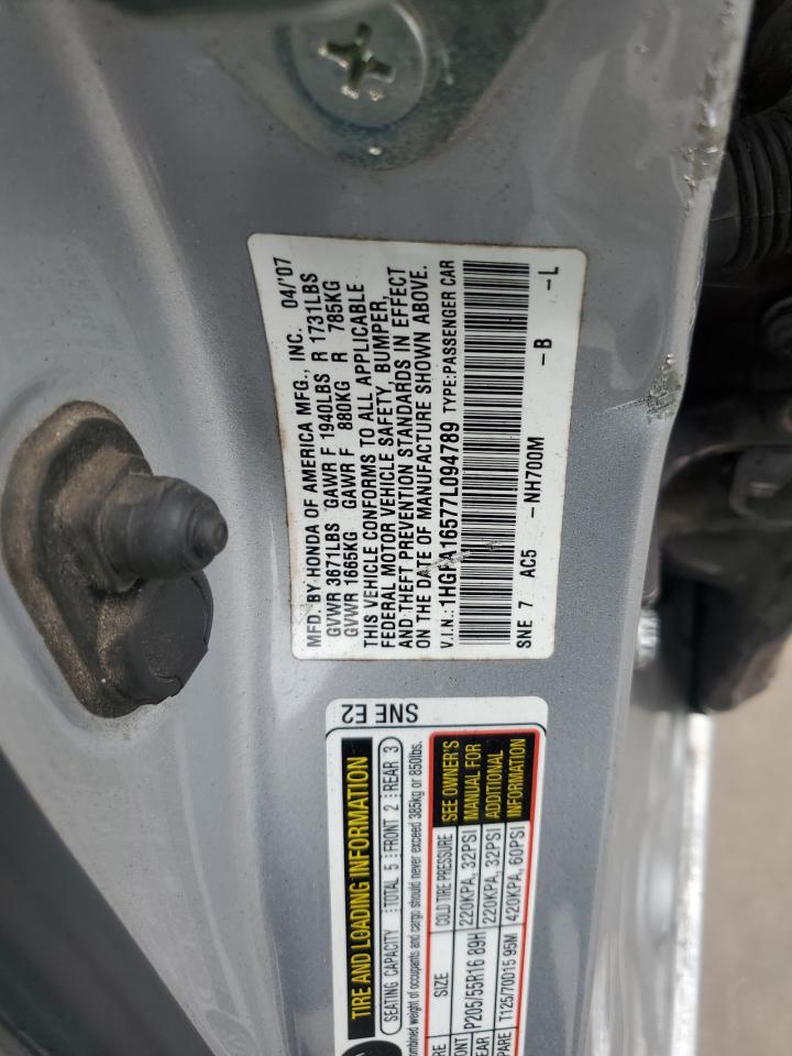 1HGFA16577L094789 2007 Honda Civic Lx