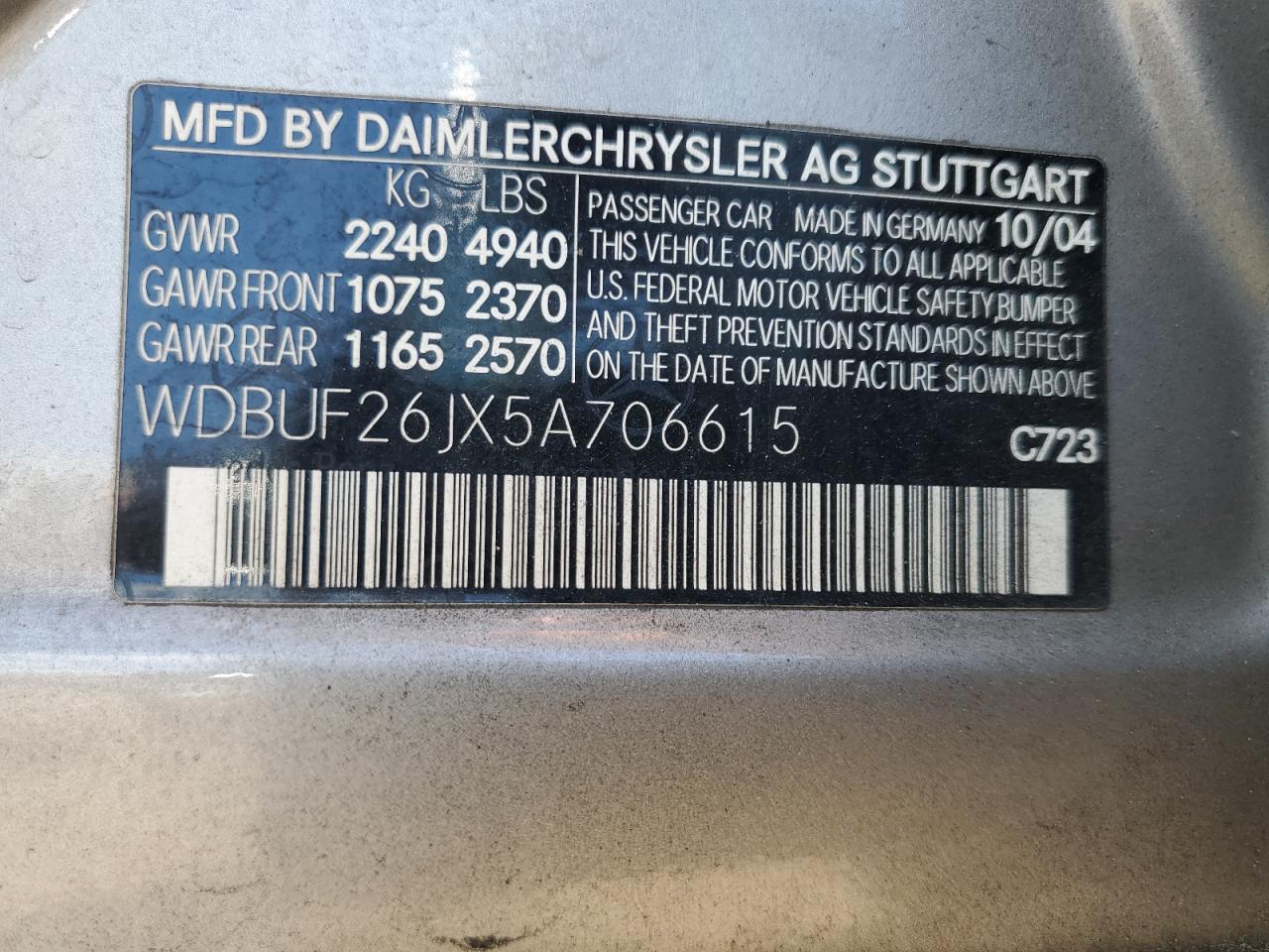 WDBUF26JX5A706615 2005 Mercedes-Benz E 320 Cdi