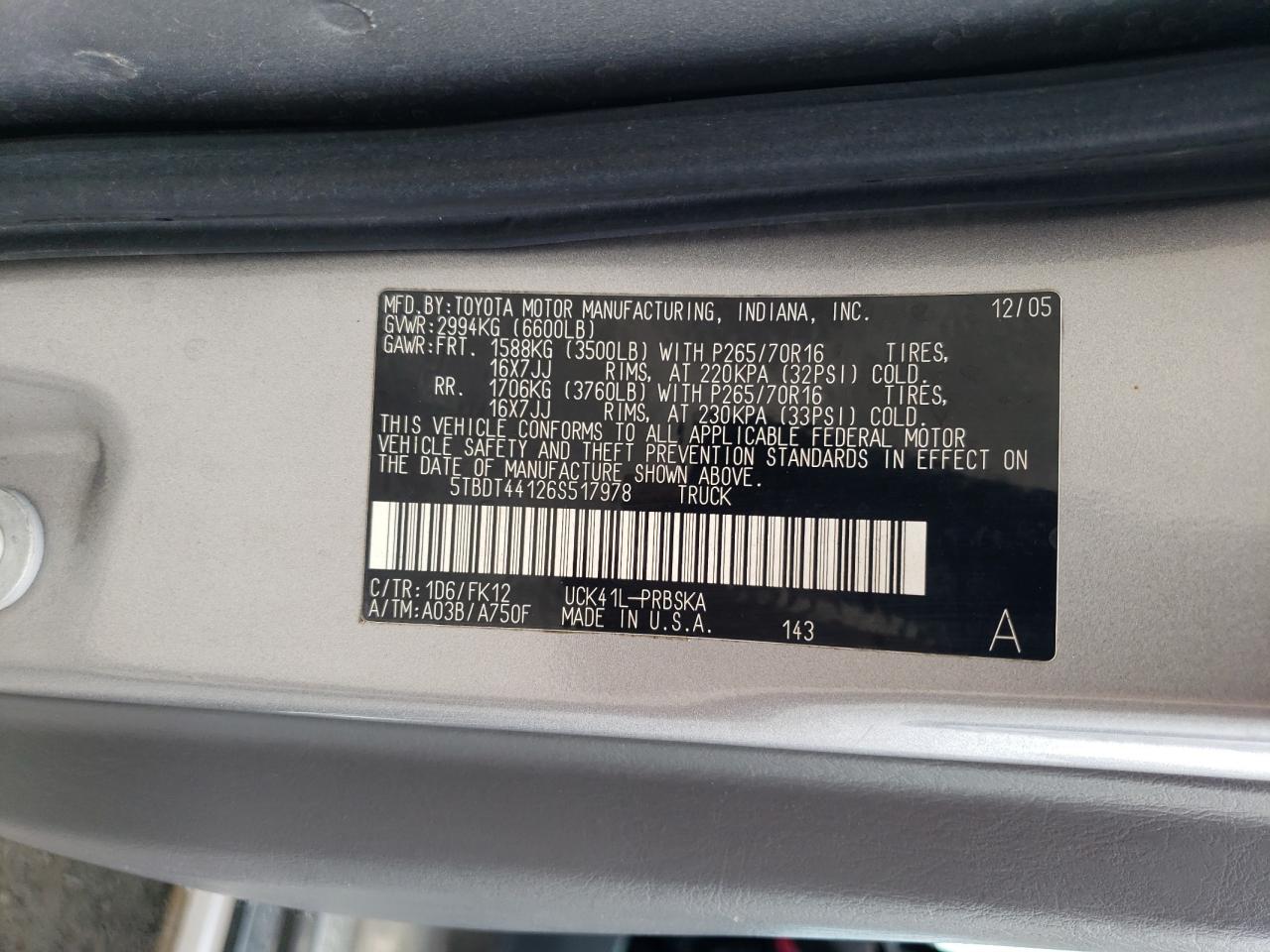 5TBDT44126S517978 2006 Toyota Tundra Double Cab Sr5