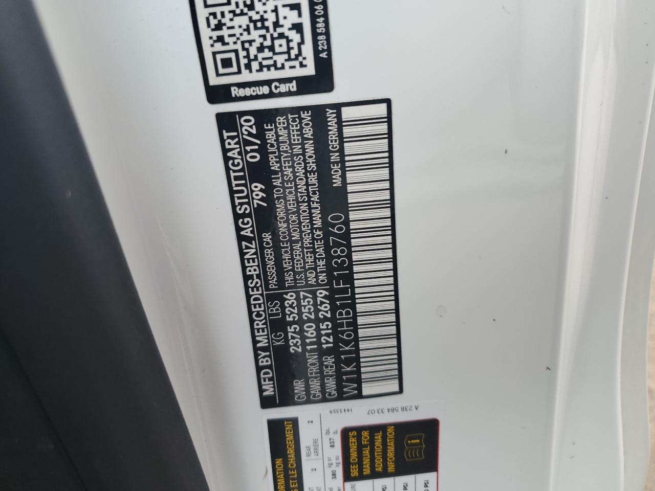 W1K1K6HB1LF138760 2020 Mercedes-Benz E 450